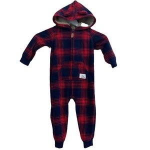 Carters hooded one piece fleece lined 18m flannel outfit cold weather zip up